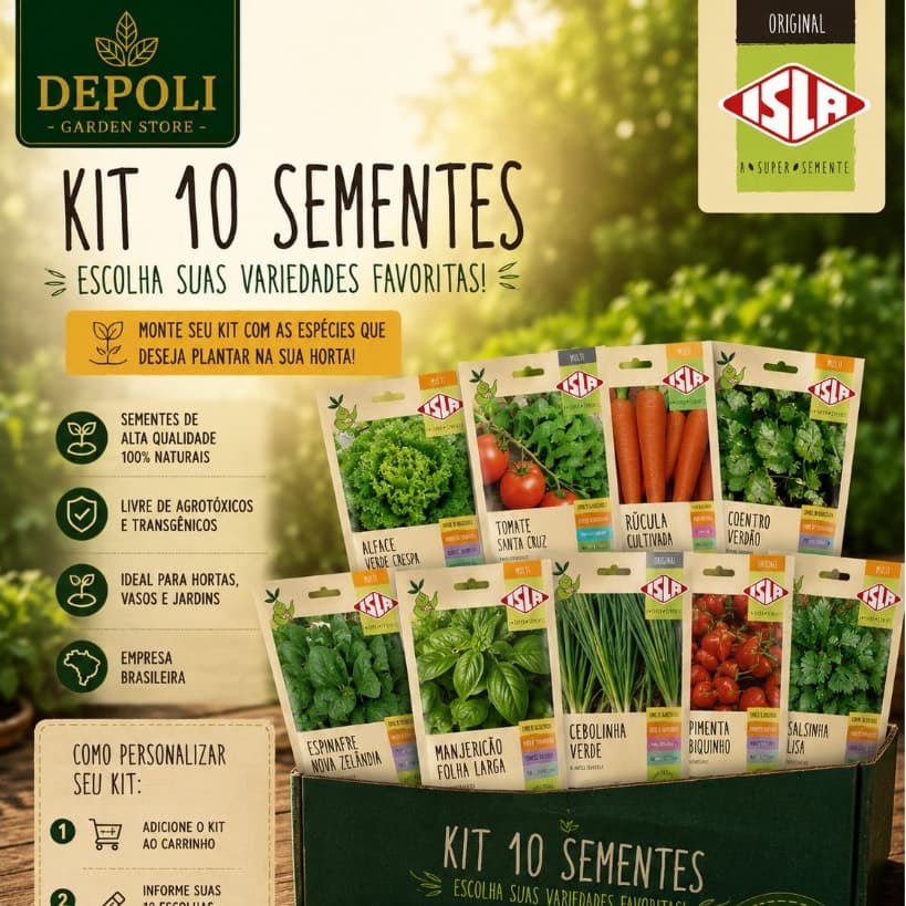 Kit Personalizado 10 Envelopes A Maior Variedade de Sementes Diversas (Temperos, Flores, Frutas e Hortaliças) Isla