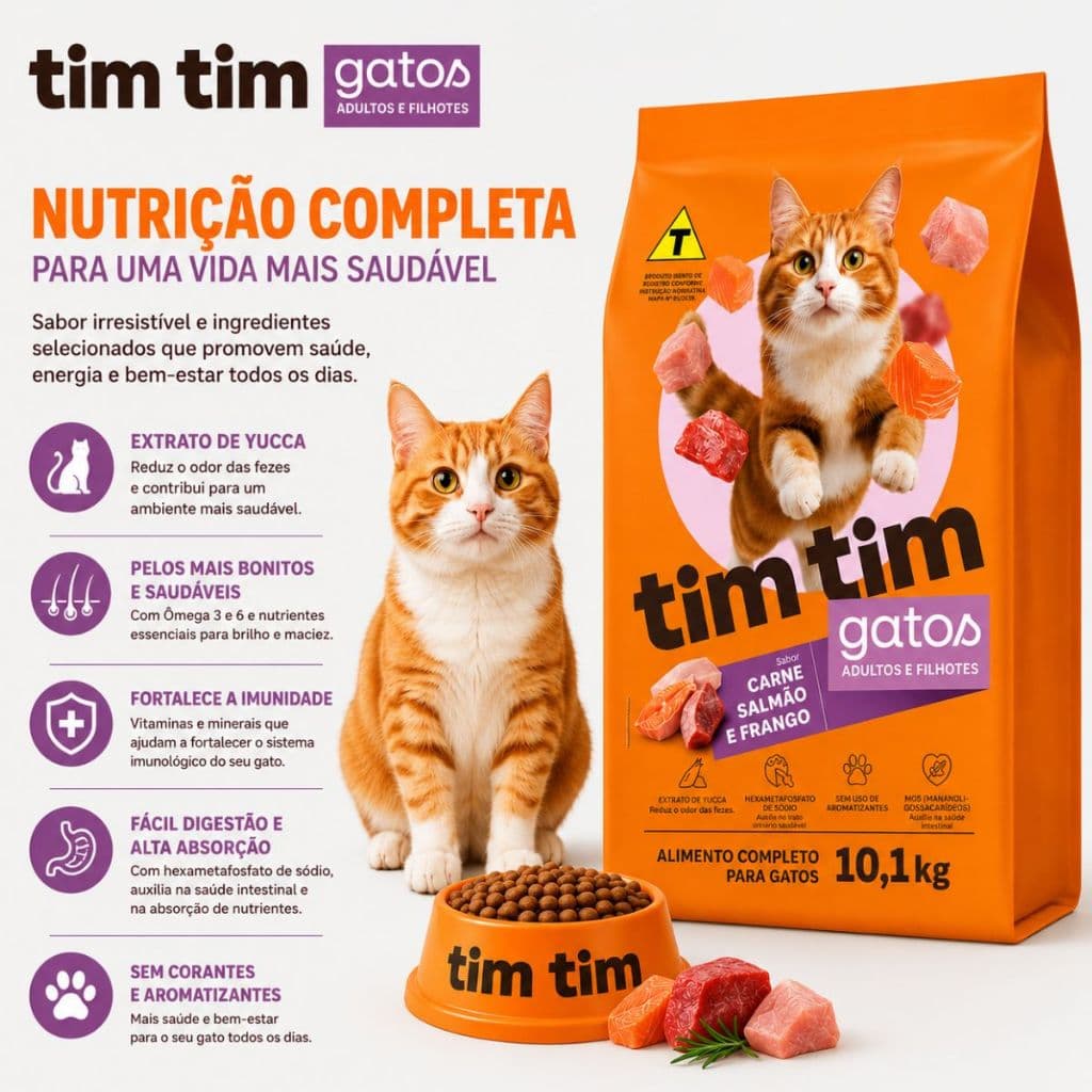 Ração Para Gatos Tim Tim Cat Adulto e Filhote 10,1kg Nutrição Completa Premium