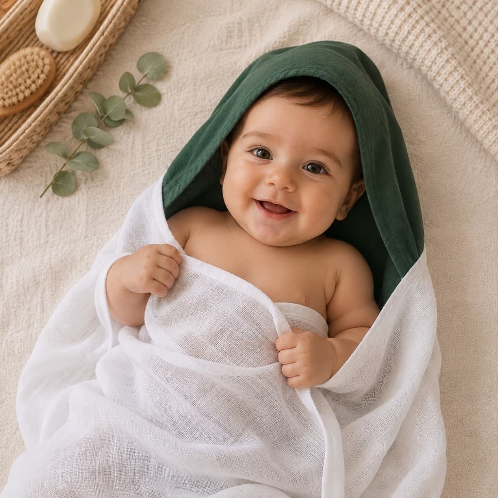 Toalha De Fralda Bebê Menino Verde Com Capuz 100% Algodão Toalha Banho Macia Tecido Duplo Enxoval RN