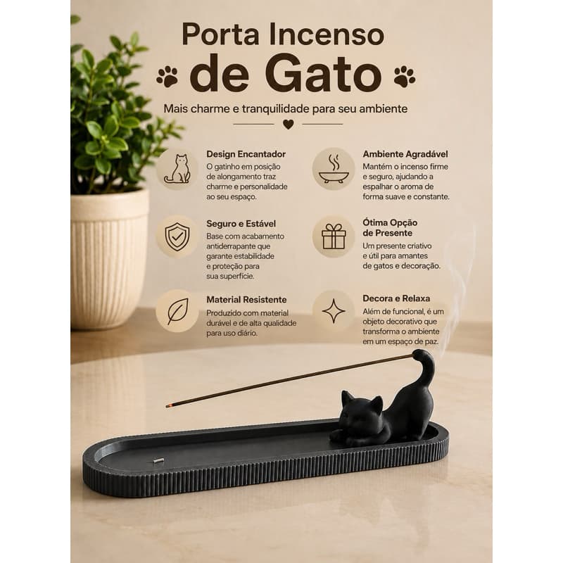 Porta Incenso Gato em 3D – Decorativo e Funcional para Aromatizar seu Ambiente