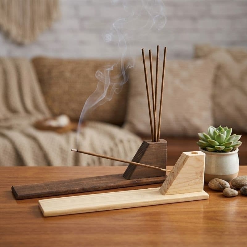 Incensários em Madeira com Dispenser | Par Artesanal para Aromatização e Decoração
