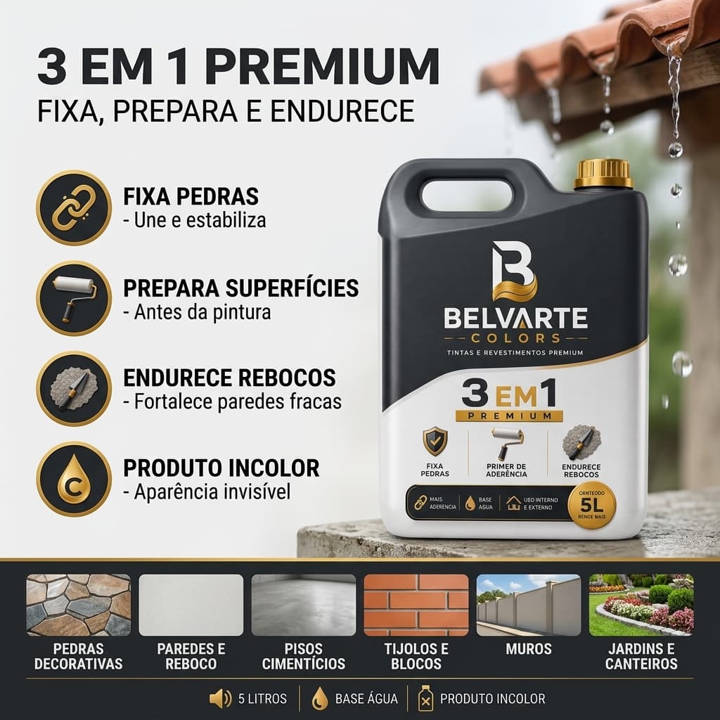 Endurecedor Premium para Reboco 5 Litros - Ação 3 em 1 para Fortalecer Áreas Enfraquecidas e Auxiliar na Fixação