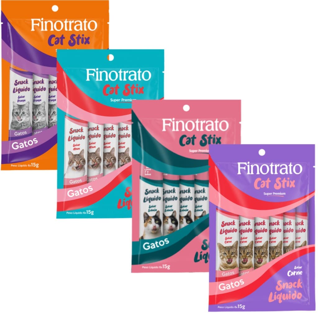 Petisco Para Gatos Cat Stix Finotrato Sachê 6 Unidades de 15g – Salmão, Carne, Frango ou Atum (Snack Churu)