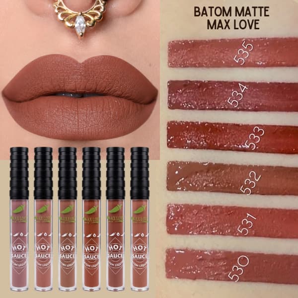 Batom Matte 24H Nude 530 ao 535 Max Love Plump Hot Sauce