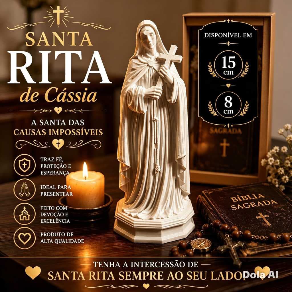 Estatueta Santa Rita de Cássia 8cm e 15cm | Imagem Religiosa Católica | Santa das Causas Impossíveis