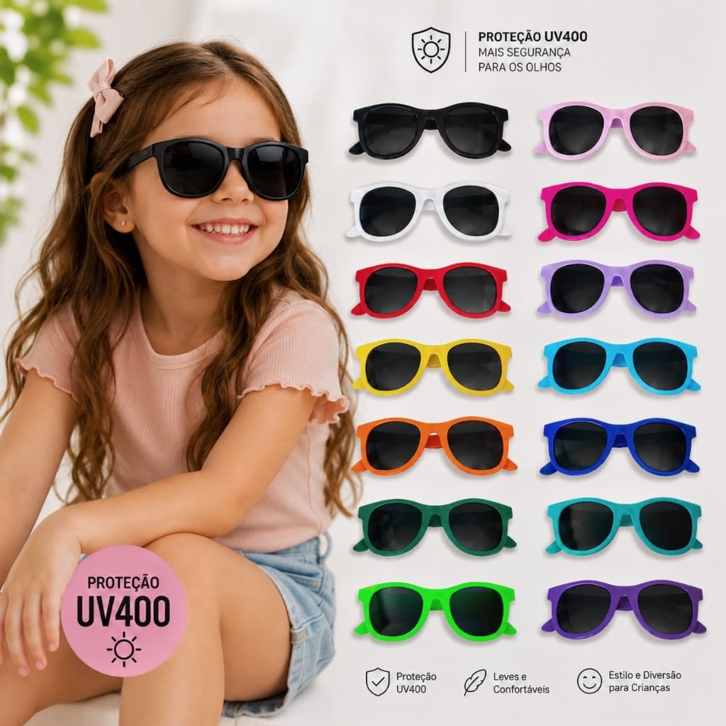 Óculos Sol Infantil Com Proteção Solar UV400 Para Crianças Meninas Meninos