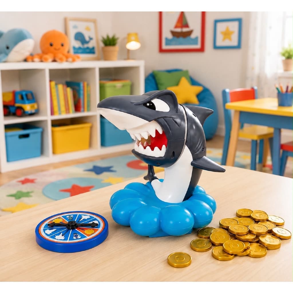 Jogo Tubarão Pirata Infantil Interativo com Roleta 36 Moedas Brinquedo de Ação e Suspense +4 Anos