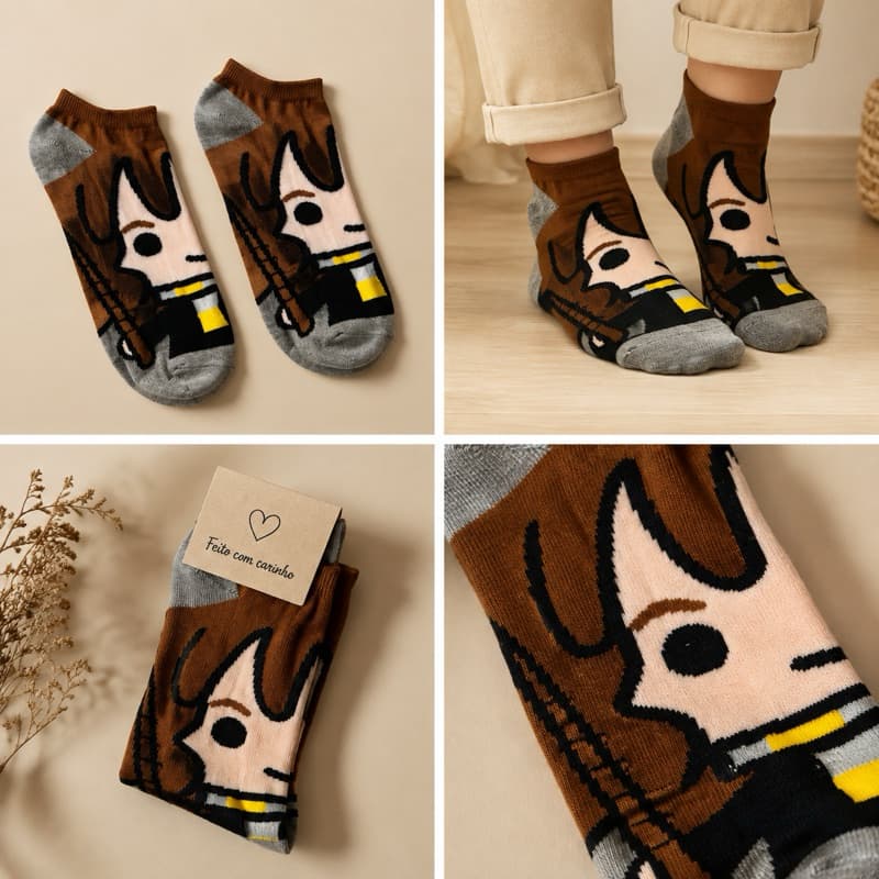 Meia Harry Potter Infantil Estampada | Meia Geek Confortável Cano Curto | Presente para Fãs de Harry Potter