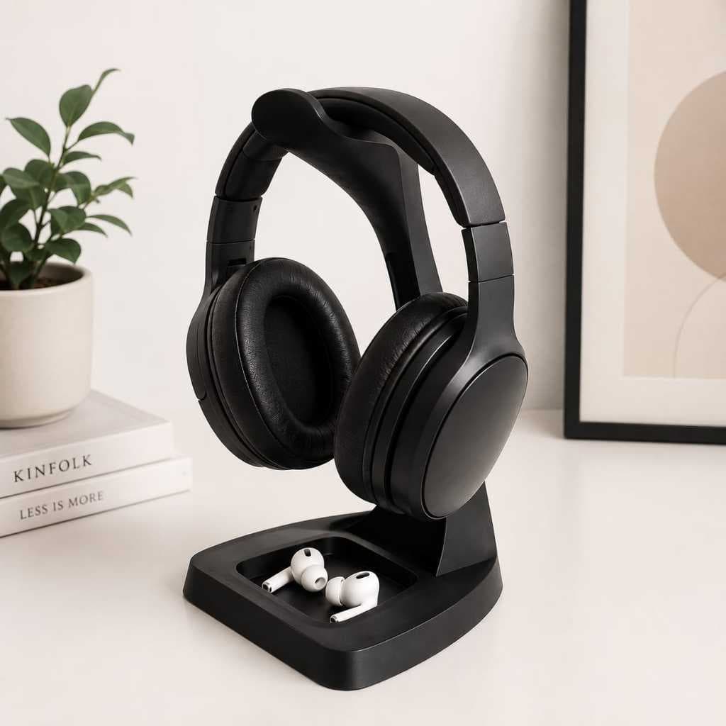 Suporte para Fone de Ouvido com Base Organizadora em Plástico Resistente