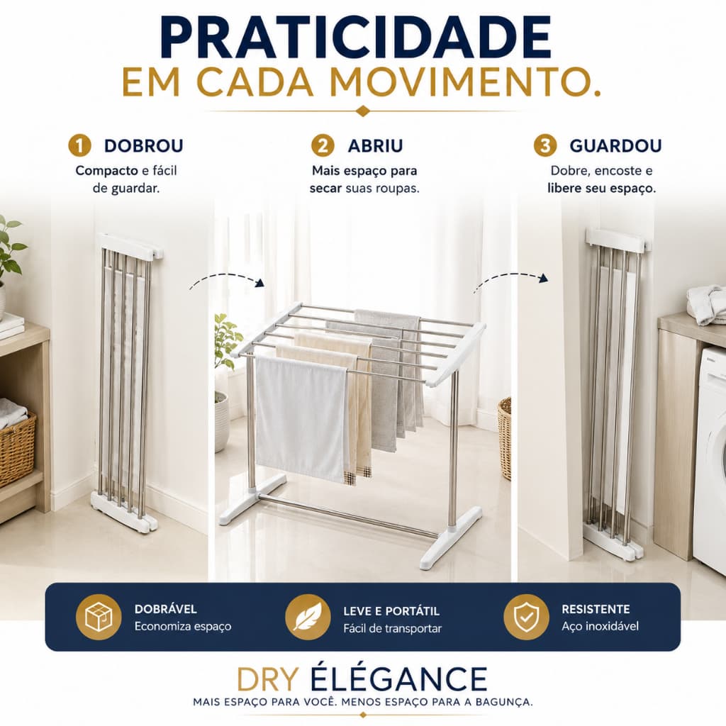 Varal Dobrável Roupas Chão Inox Resistente Compacto Espaçoso Casa