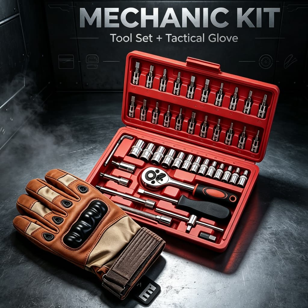 46 Piece Tool Kit Socket Set Reversible Ratchet Wrench With Case Complete Tool Set+Luva de proteção