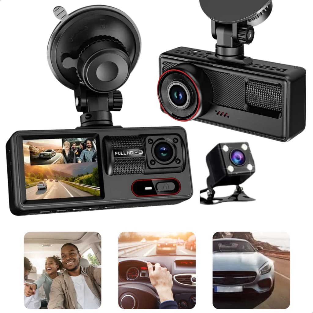 Câmera Veicular Automotiva Interna Wifi 3 Lentes Dashcam G-sensor+ Ré Carro Sensor de Movimento