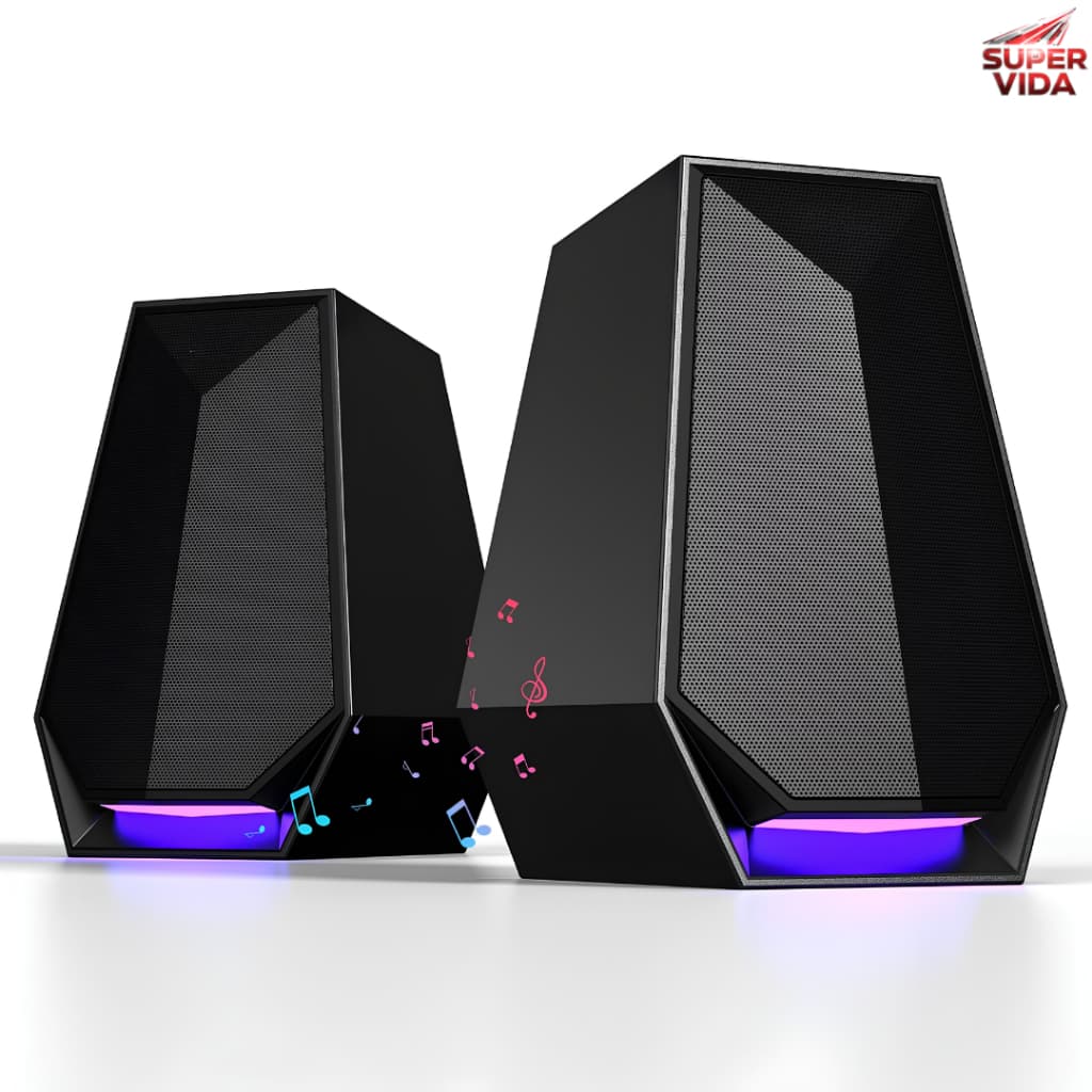 Caixa de Som Gamer para PC e Notebook Bluetooth Auxiliar Tipo-C com Luz RGB Potente Tomate