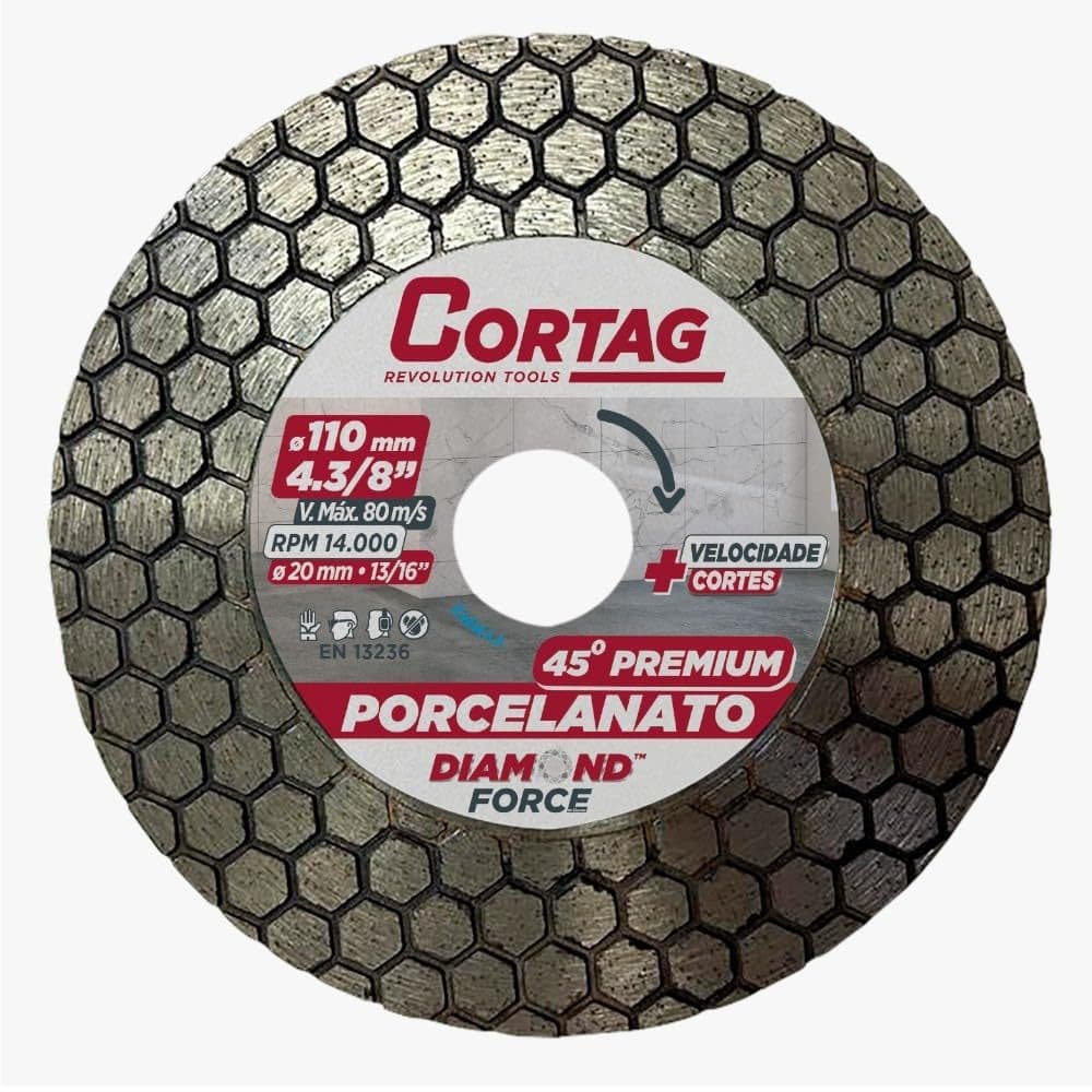 Disco Diamantado Cortag para Chanfro - 45° Premium Esmerilhadeira de Corte Seco/Refrigerado Pedreiro