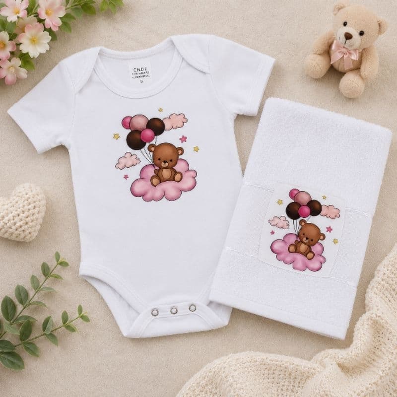 Kit Bebê Body + Toalhinha de Passeio | Body Infantil Estampado + Toalha de Mão | Presente Bebê Menina