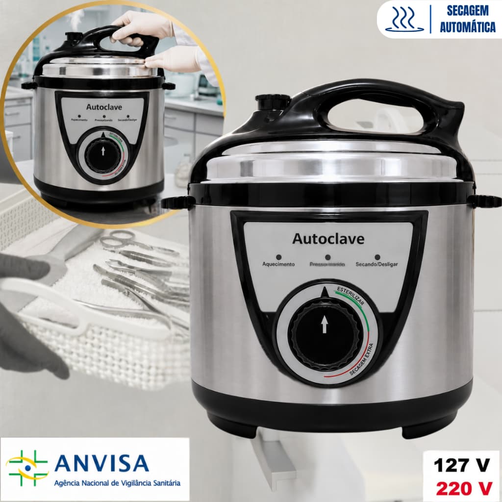 Autoclave LunaSlim Cinza 5L Esterilizador Secagem Automático C/ Anvisa 127V/220V Profissional Podólogo Manicure Estética