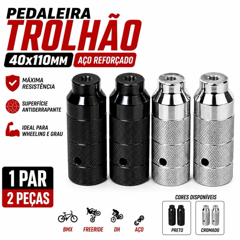 Par de Pedaleira Trolhão 40x110mm Apoio de Pe Aço Reforçado Bicicleta BMX Freeride DH Grau Wheeling