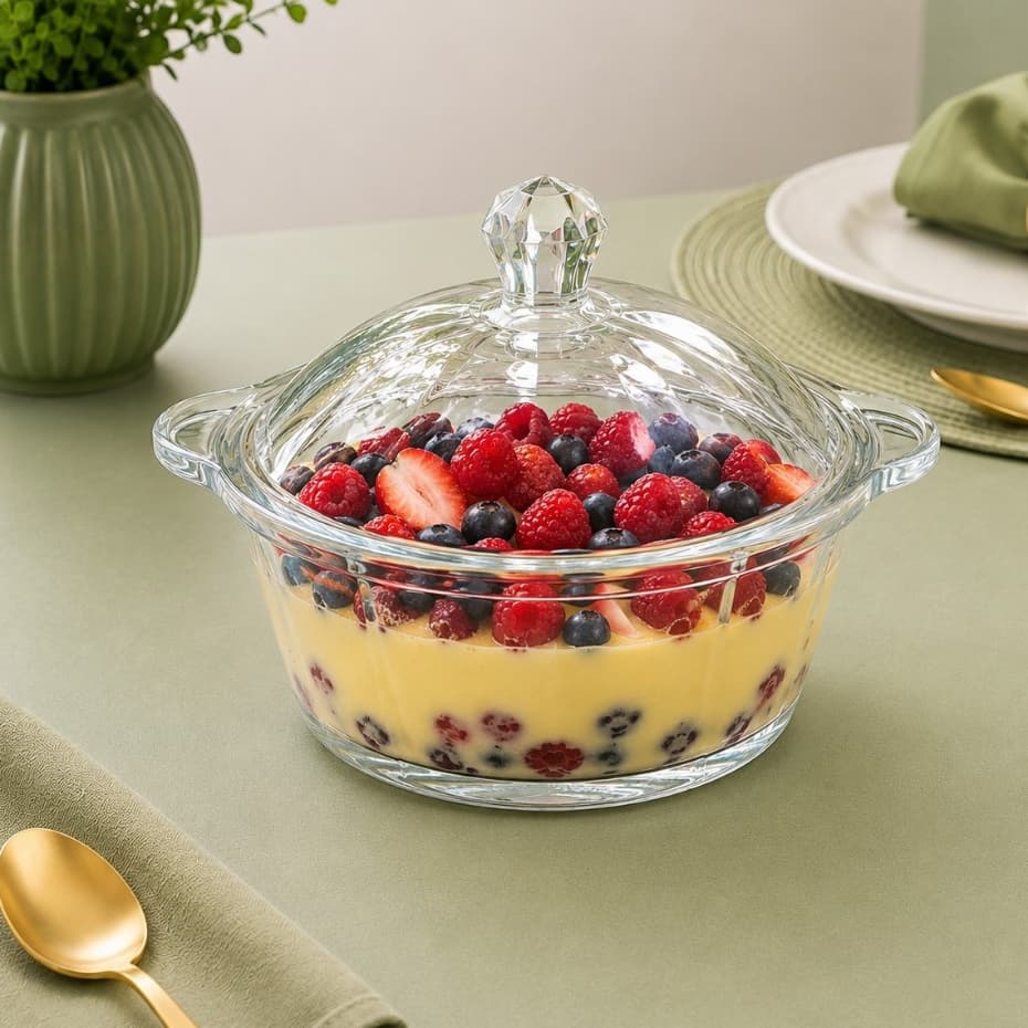 Sopeira Travessa De Vidro 900 Ml Com Tampa Para Sopas Doces Sobremesas Servir Mesa Cozinha Com Alca