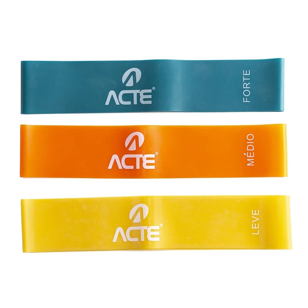 Kit 3 Mini Band Acte Sports T71 Elastico Treino Fortalecimento Gluteo Pernas Leve Medio Forte Original