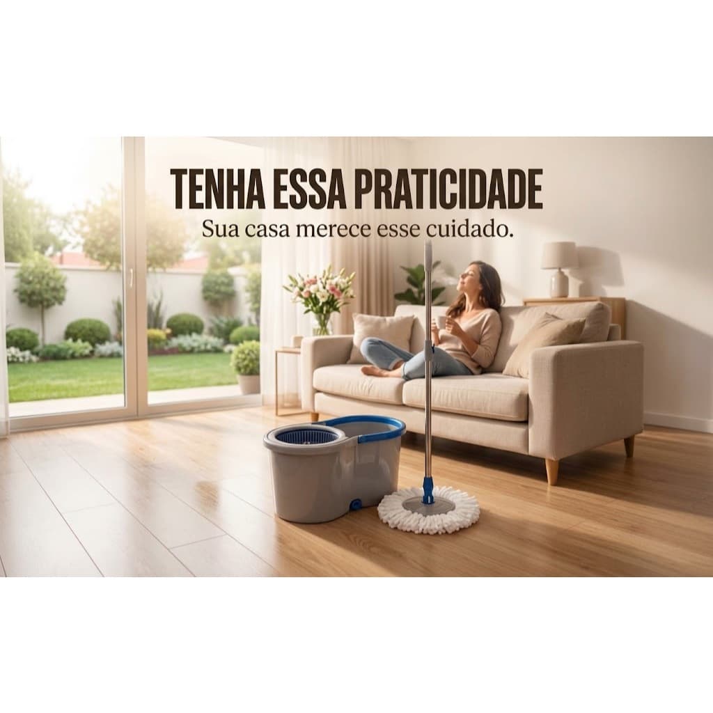 Mop Giratório 13 Litros com Balde Centrífuga Microfibra Cabo Inox Limpeza de Piso 360°