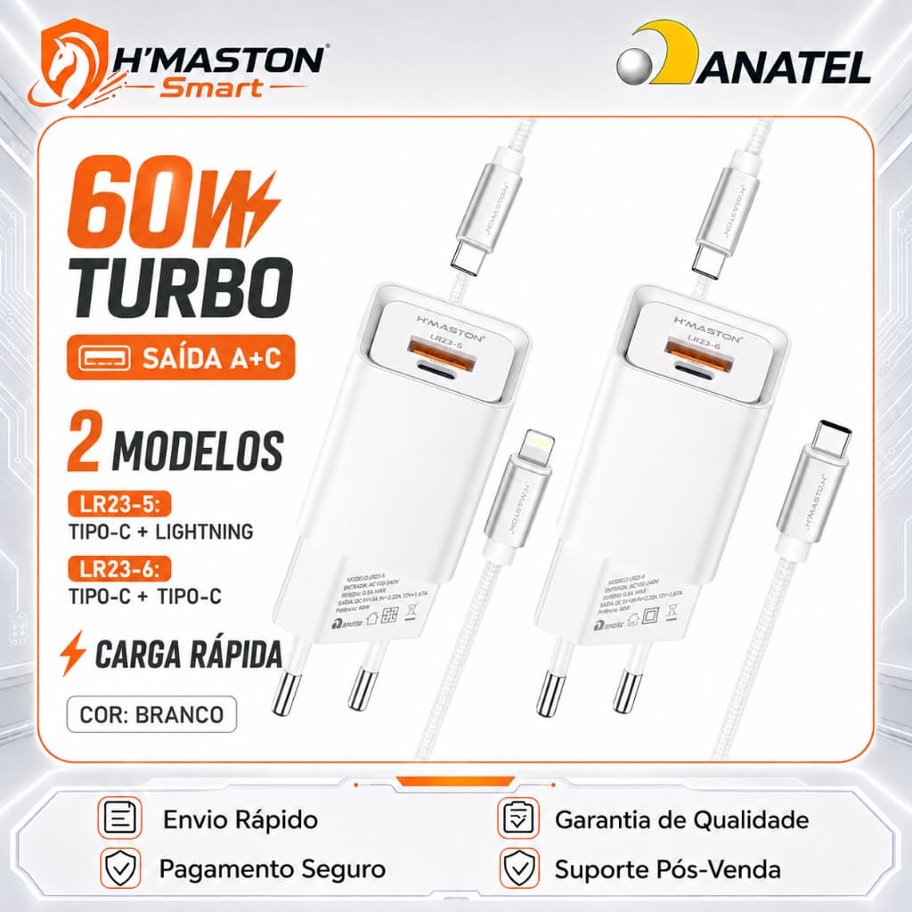 H'MASTON LR23 Carregador Turbo Tipo c Carregador Tipo c Cabo Carregador Tipo c Turbo Cabeça De Carregador Tipo c