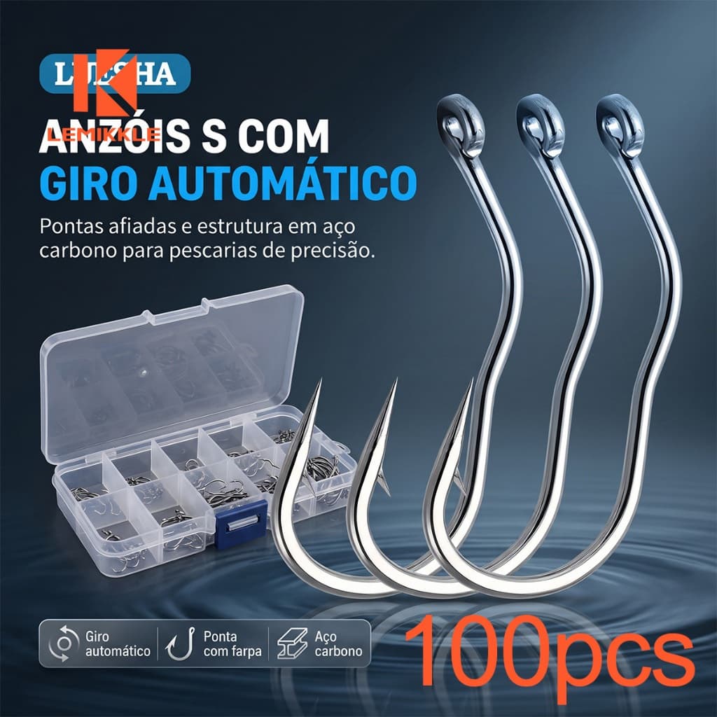LEMIKKLE - 100pcs Anzol De Pesca Automático Anti-Queda De Peixe Linha Dupla Barbela Com Titanium Manganese Alloy