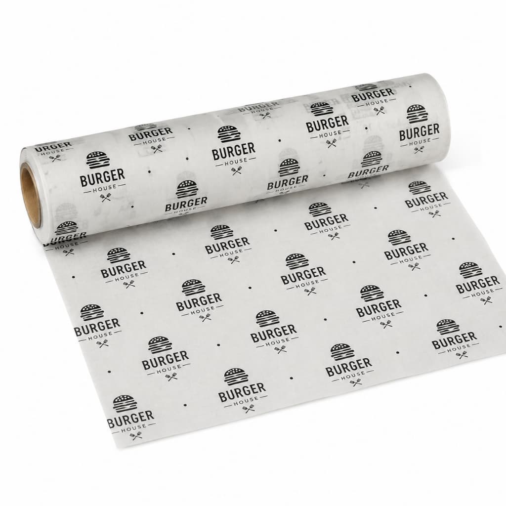 Papel Para Alimentos Personalizado 50 a 500 metros Em Bobina Com Sua Marca 40cm Largura