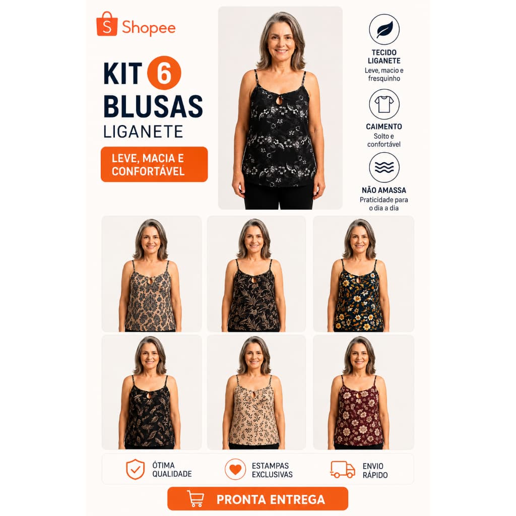Blusa liganete feminina, regata alça fina GG ,kit regatas atacado ,blusa fresca kit 3 blusas ,kit 6 regatas sortidas