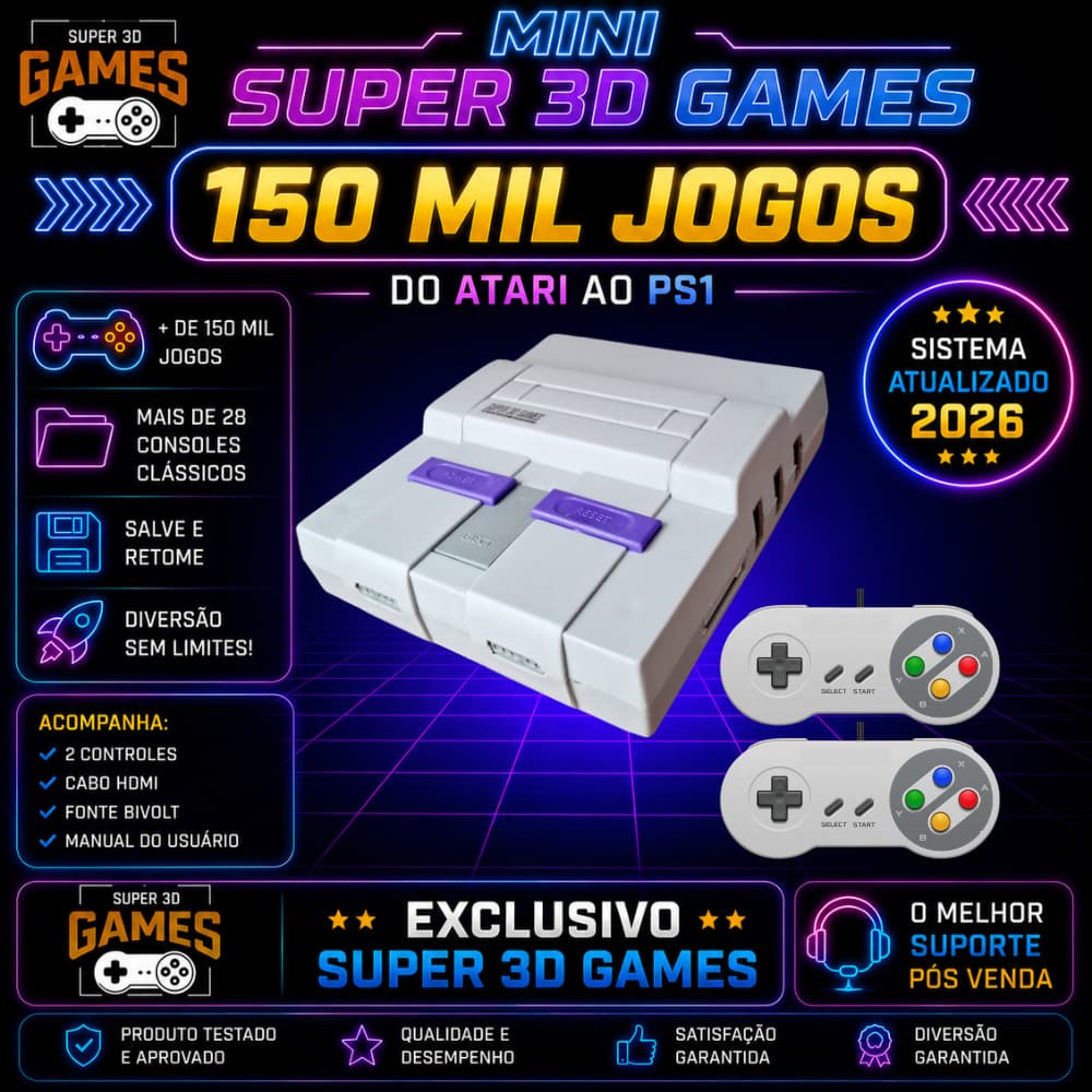 Game Console Retro Super 3D Games Com 150 Mil Jogos Classicos Com 2 Controles