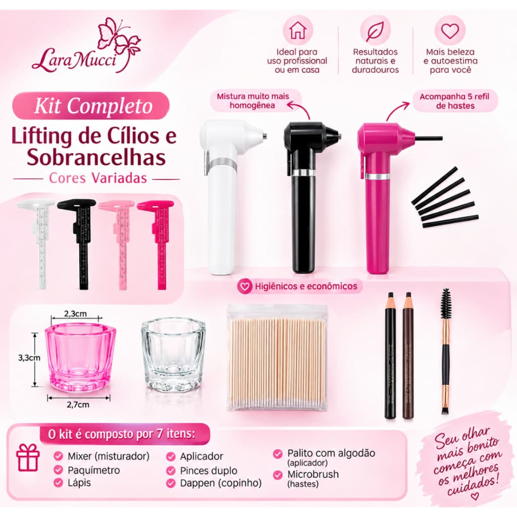 Kit Designer de Sobrancelha Profissional Paquímetro Mixer Dappen Aplicador Palito Lápis Pincel