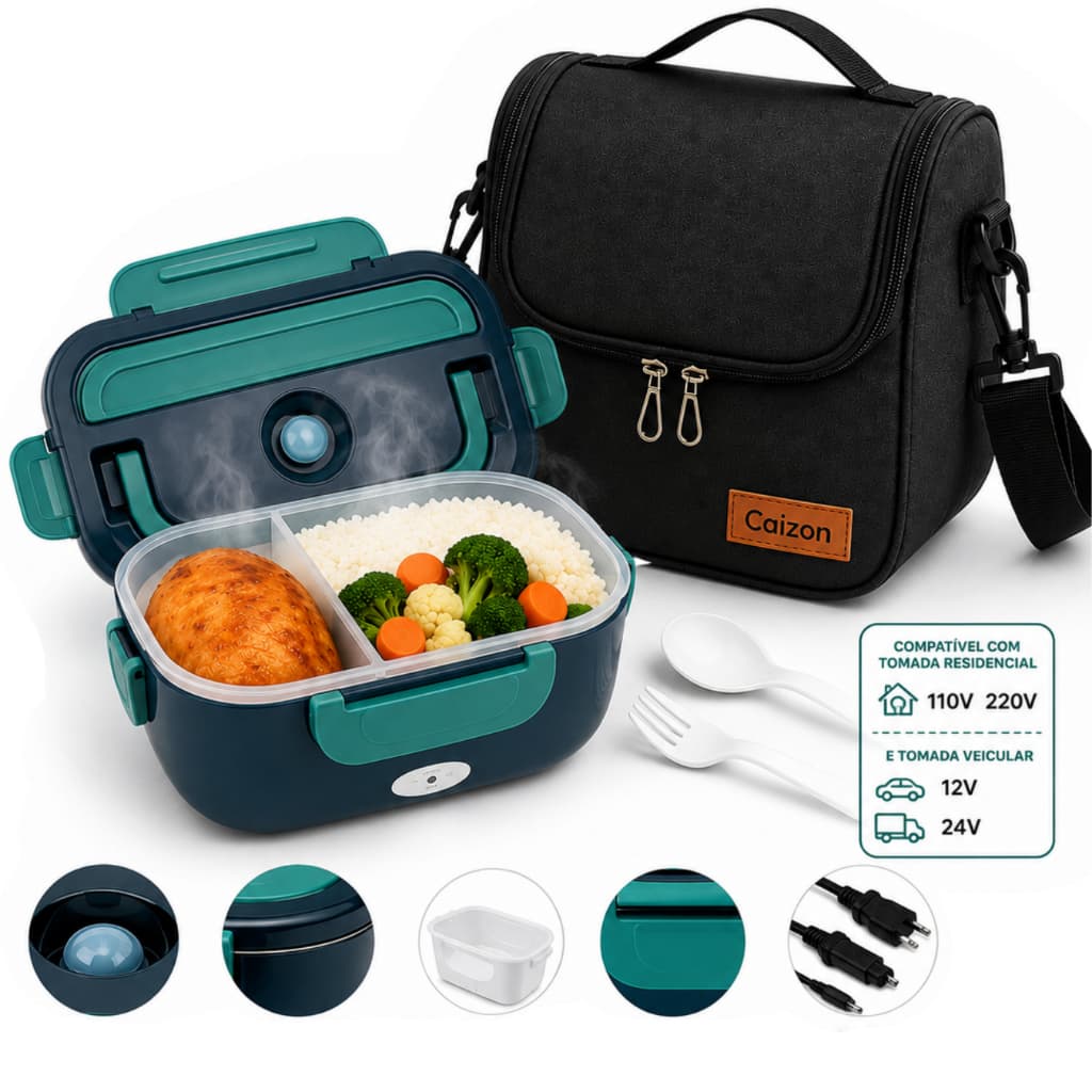 Marmita Eletrica Bivolt 40w Verde C/ Bolsa Termica Aquece sem Agua