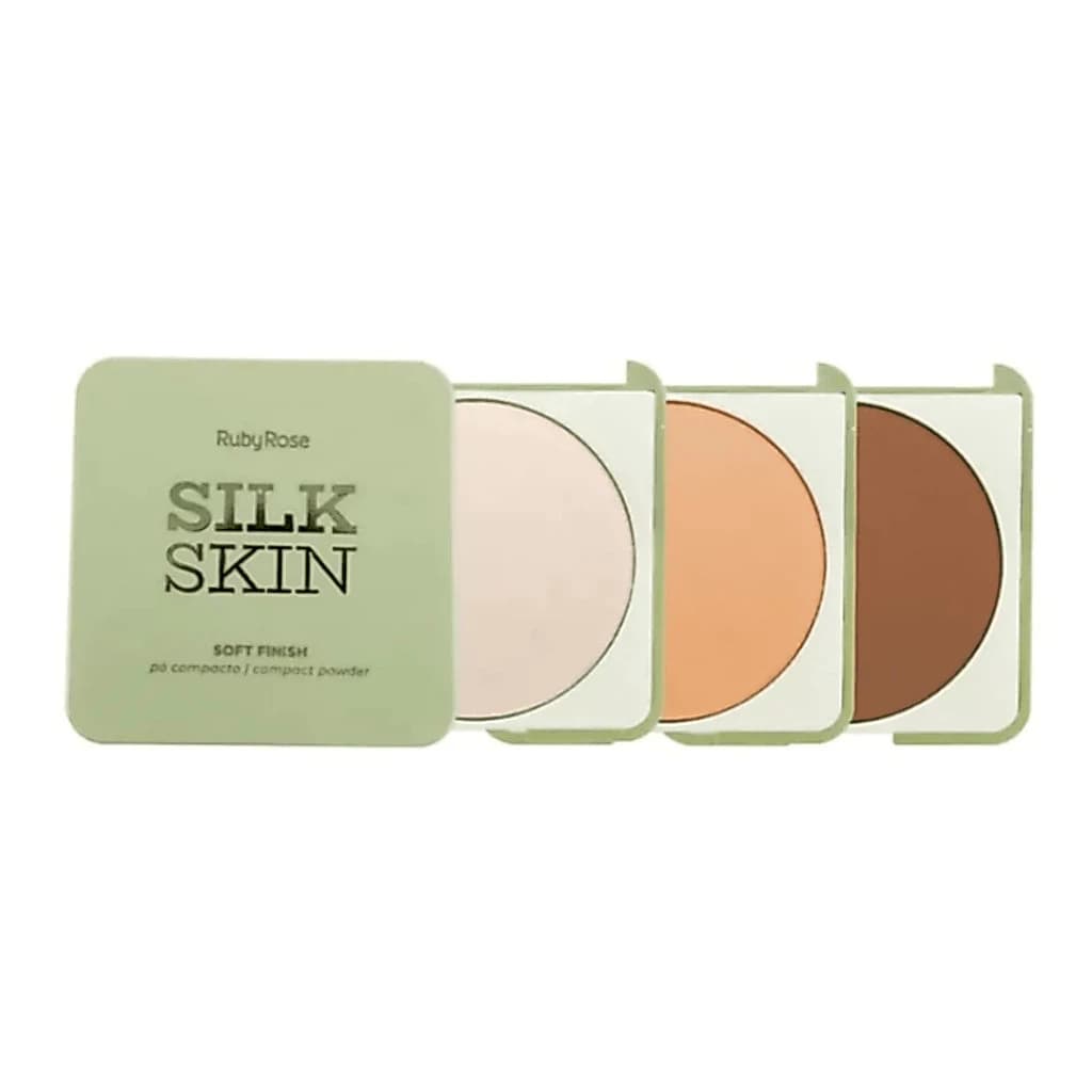 Pó Compacto Ruby Rose Silk Skin – Maquiagem Facial Efeito Aveludado