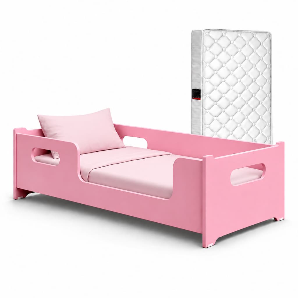 Cama Encanto Montessoriana Infantil Rosa Com Colchão Incluso Em MDF Grade Segurança