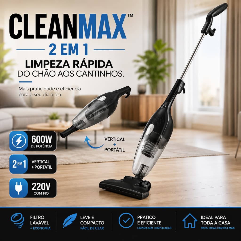 Aspirador De Pó Portátil Vertical Com Fio 220V Multifuncional 2 Em 1 Alta Potência