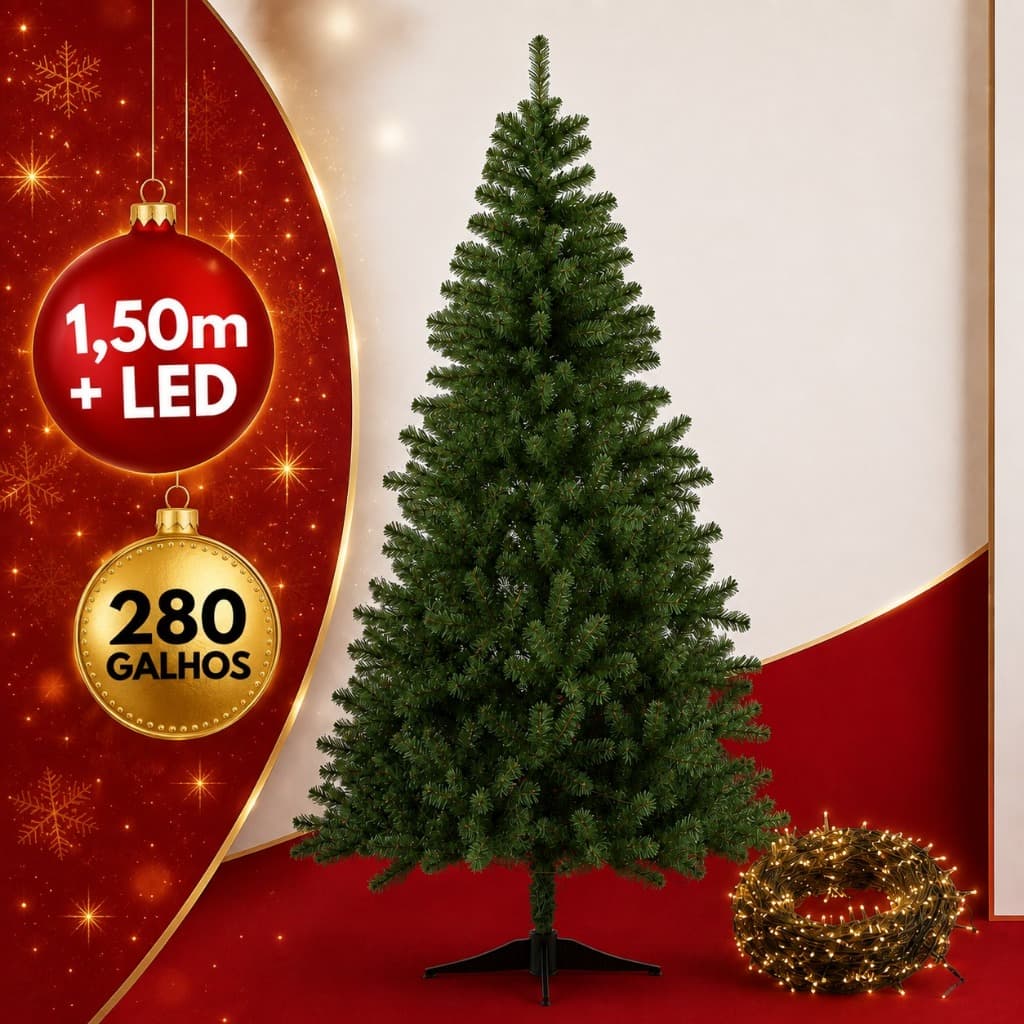 Árvore De Natal 150cm 280 Galhos Zenx Medali + Pisca 100 led brinde