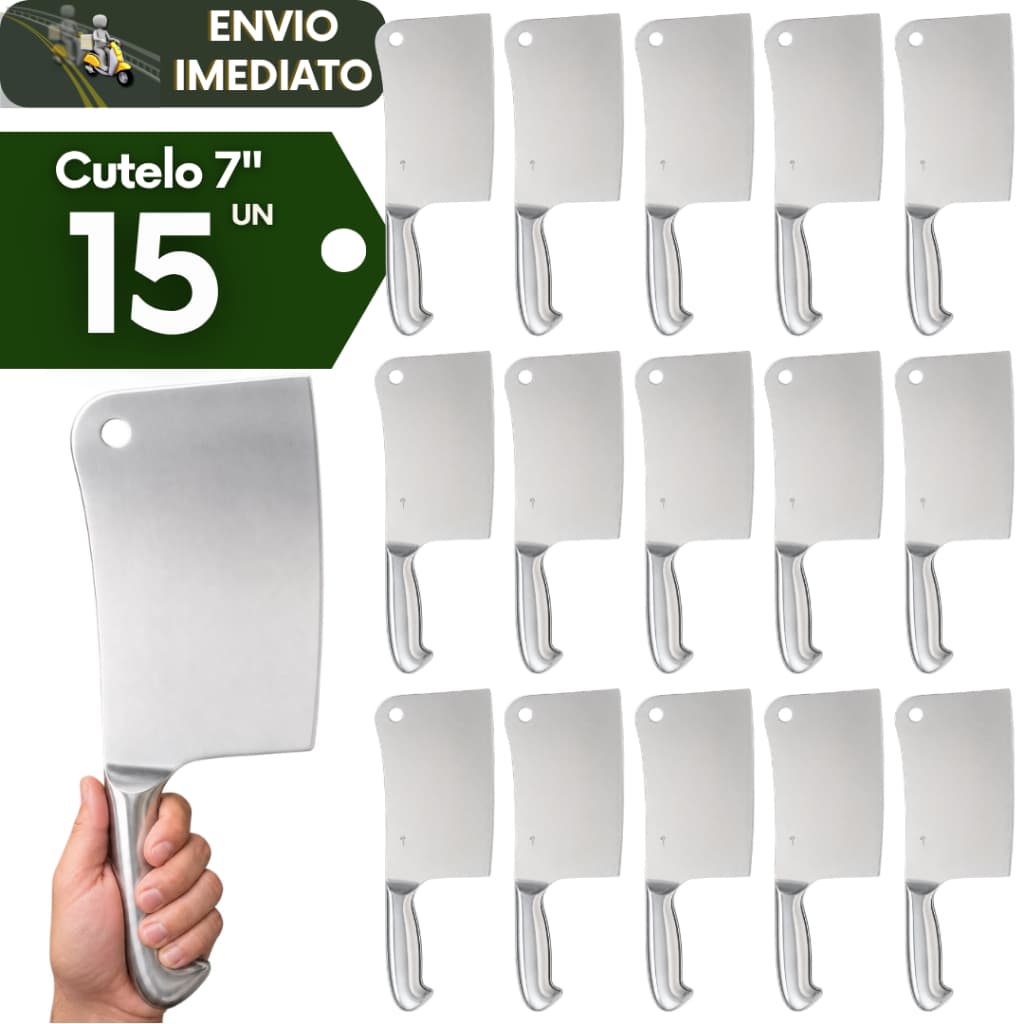 Kit 15 Faca Cutelo Machado 7 Polegada Aço Escovado Cortes Robusto Ideal Cozinha Churrascaria Açougue
