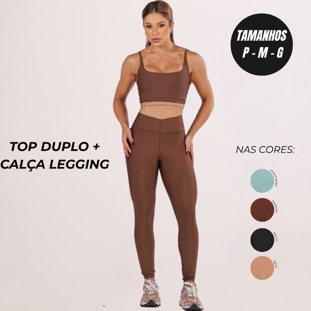 Conjunto Fitness Feminino Academia Calça Legging e Top Cintura Alta Sem Transparência Treino