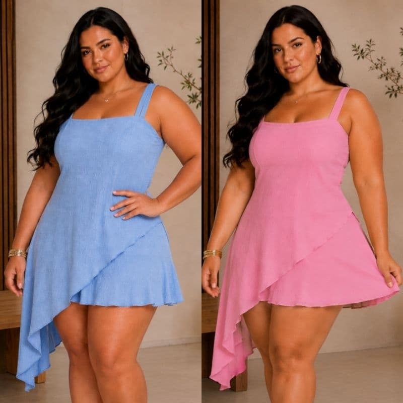 Conjunto Feminino Plus Size Short Saia & Blusa Assimétrica Tam Único 46 ao 50