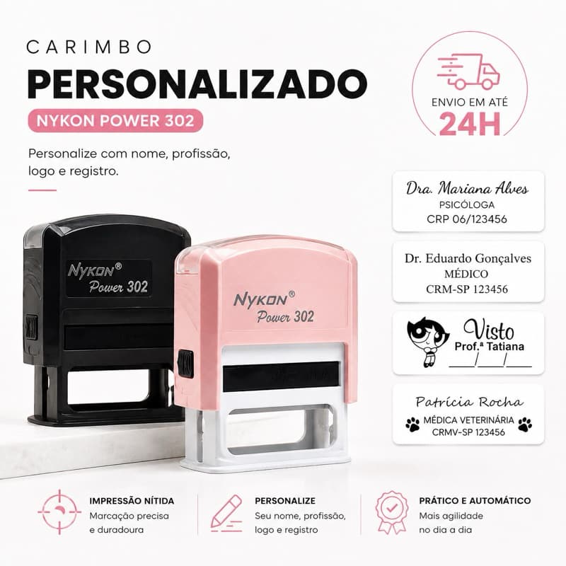 Carimbo Personalizado Nykon 302 38x14mm - ENTREGA RÁPIDA LEIA DESCRIÇÃO - ENVIO DE DADOS IMEDIATO