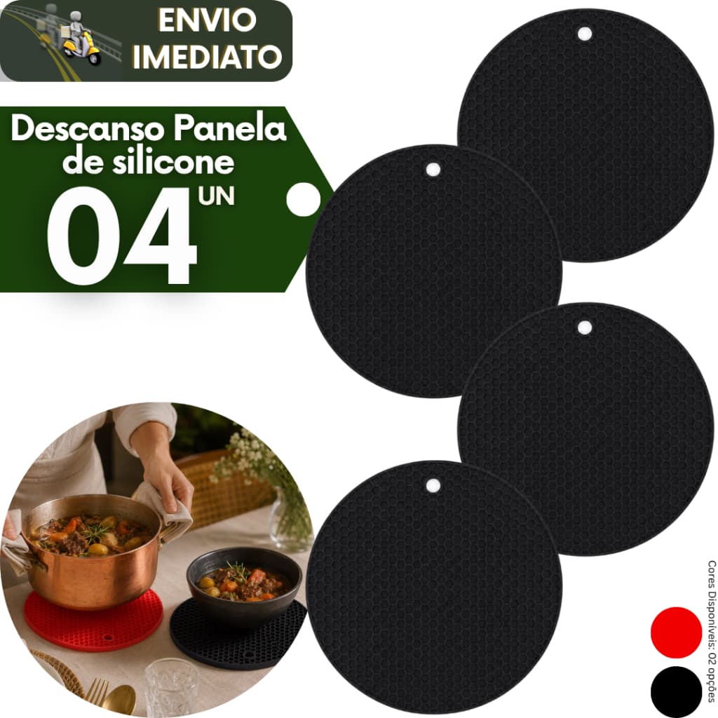 Kit 4 Descanso de Panela Silicone Suporte Protetor Mesa Resistente ao Calor Antiderrapante Cozinha
