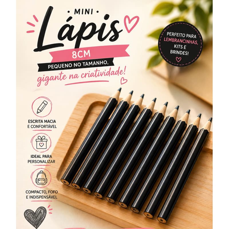 Mini/Meio lápis grafite 8cm escolar brindes lembrancinha (sem personalização) festa infantil papelaria artesanato kit