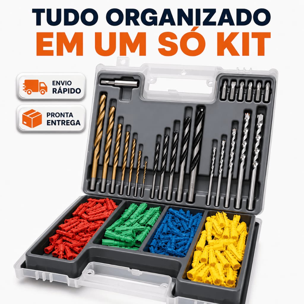 Jogo Brocas Bits Buchas Jogos 300 Peças com Maleta Furadeira Parafusadeira