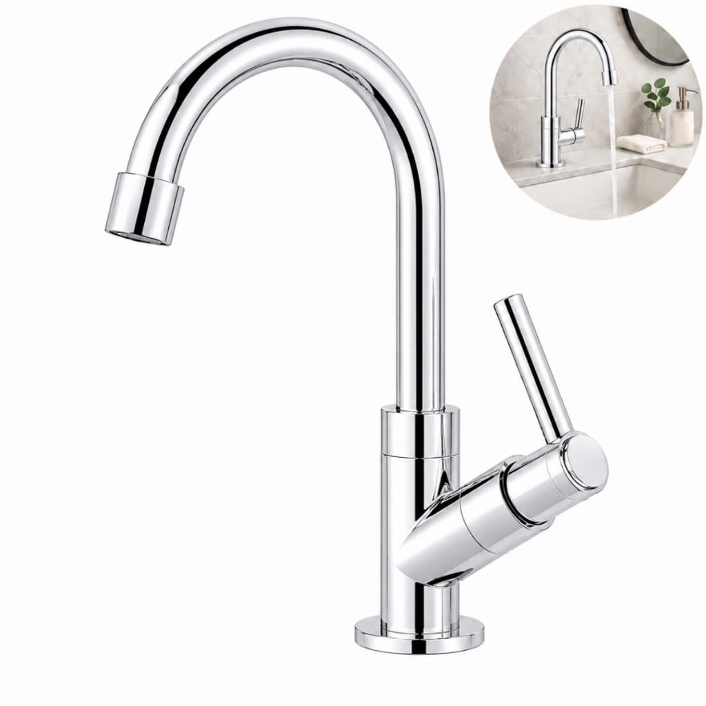 Torneira Banheiro Lavatório Cromada Bica Alta ABS 1/4 Volta Bancada Cuba Lavabo Pia