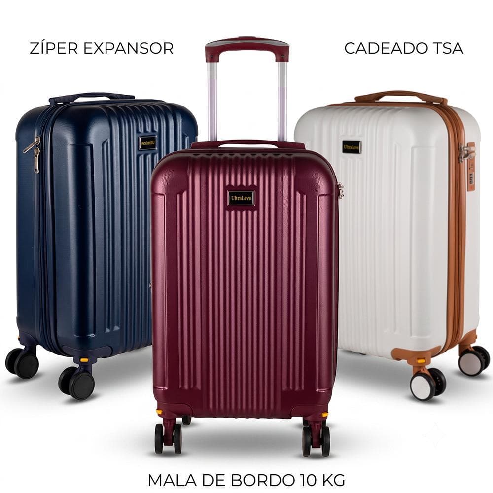 Mala de Viagem de Bordo P 10KG Veneza ABS Zíper Expansor Rodinhas 360° c/ Cadeado de Senha Embutido