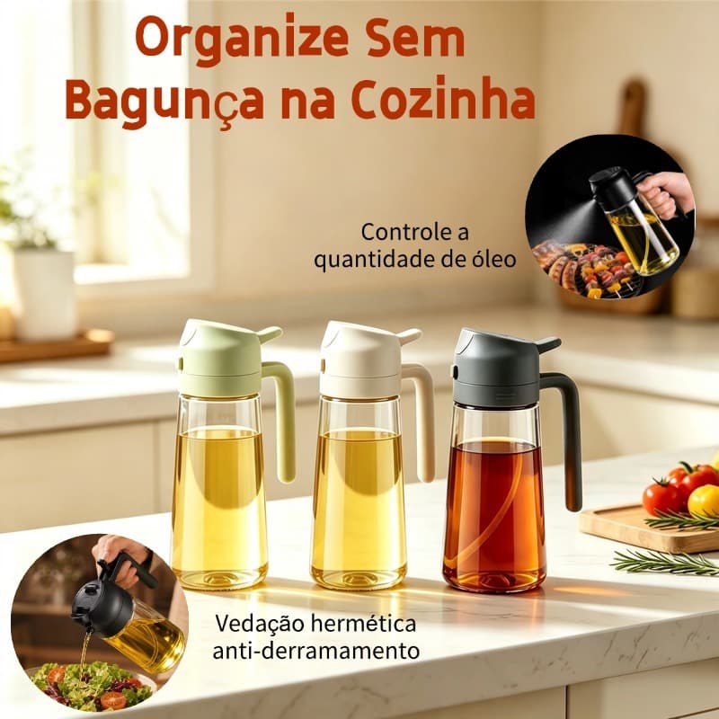 Dispenser de Óleo 2 em 1 Vidro 470ml Pulverizador e Galheteiro Anti Vazamento para Azeite Vinagre Molhos