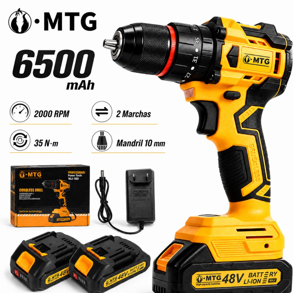 Furadeira De Impacto Sem Escova 48V WJ110 35N·m De Torque + 2 Baterias 48V Com Visor
