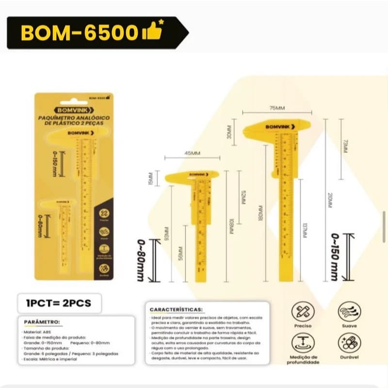 Kit 2 Paquímetros Bomvink BOM-6500 6 e 3 Polegadas
