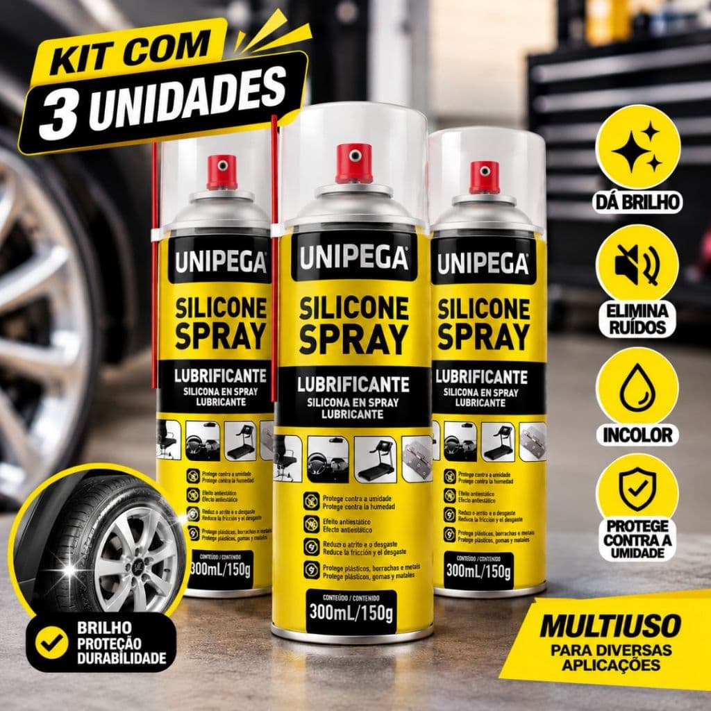 Kit 3 Silicone Spray Lubrificante Multiuso Unipega 300ml
