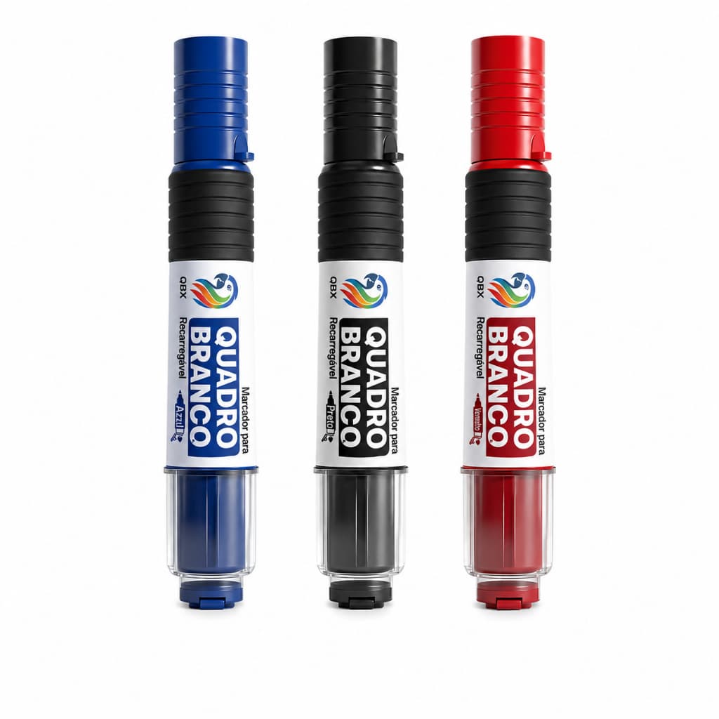 Kit 3 Marcadores Recarregáveis Para Quadro Branco Ponta 6mm Não Mancha