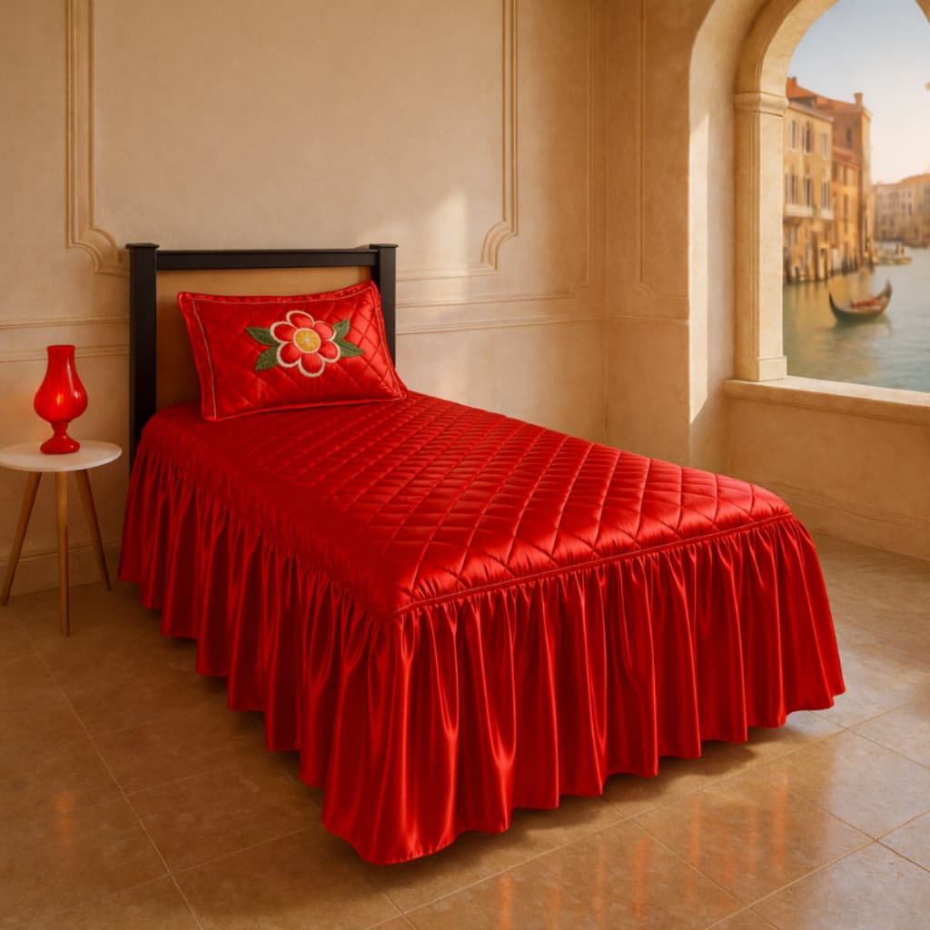 Kit Colcha Cobre Leito Cetim Brilhante Solteiro Matelado com Babado Luxo VENEZA com 1 Fronha